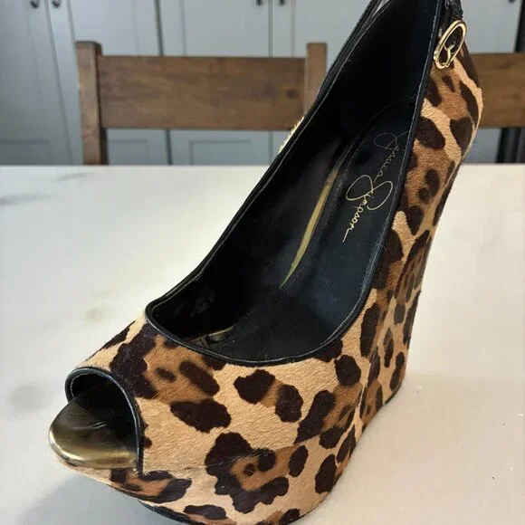 Jessica Simpson Leopard Print Wedge Heels - Picture 3 of 10